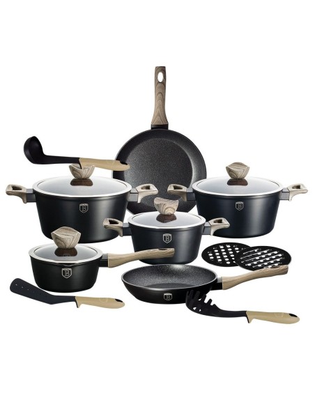 Set oale, cratite si tigai marmorate, 15 piese, din aluminiu forjat, Ebony Maple Collection, Berlinger Haus, BH 1536