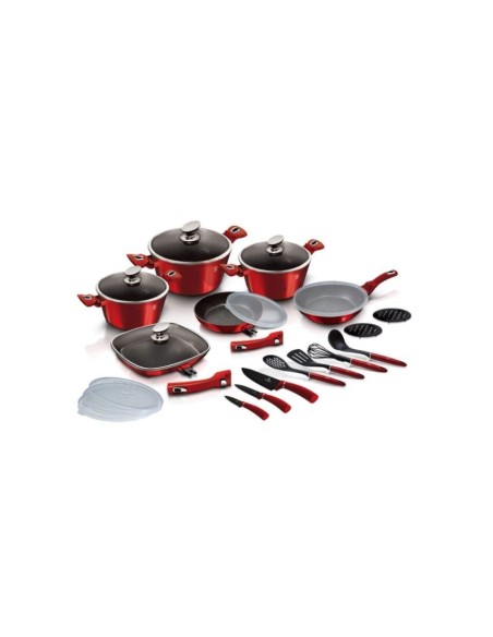 Set oale, cratite, tigai marmorate si ustensile bucatarie, 24 piese, METALLIC LINE Burgundy Edition, Berlinger Haus, BH 7184