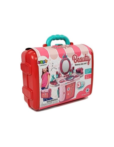 Set de frumuseste cu accesorii, masa de toaleta pentru fetite intr-o servieta rosie, LeanToys, 7374