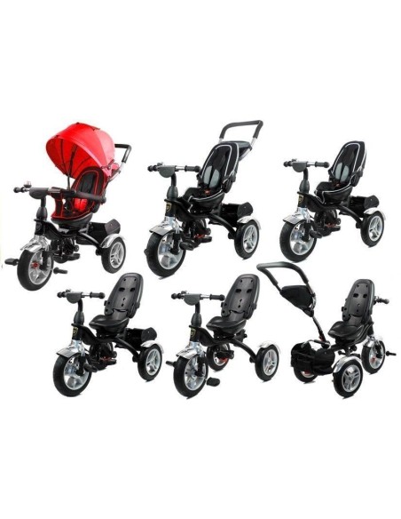 Tricicleta cu pedale pentru copii, cu scaun rotativ si copertina rosie, LeanToys, 7671