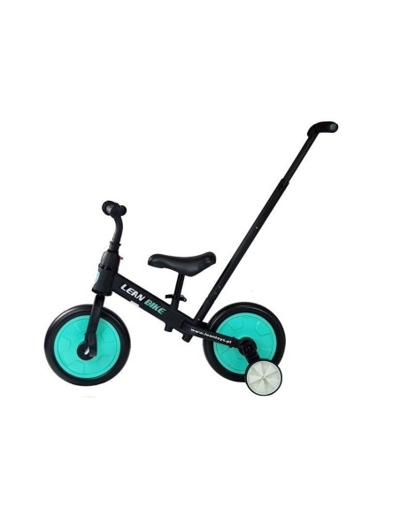 Bicicleta 3 in 1, cu pedale si roti ajutatoare pentru copii, negru-turcoaz, LeanToys, 7679
