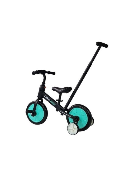 Bicicleta 3 in 1, cu pedale si roti ajutatoare pentru copii, negru-turcoaz, LeanToys, 7679