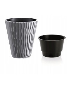 Ghiveci decorativ de flori, rotund, gri, 18/37 L, 39x43.6... 2