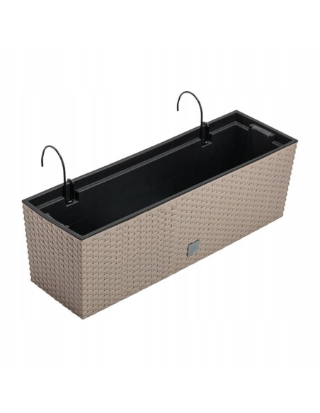 Jardiniera decorativa, suport metalic, imitatie ratan, cafeniu, 58x18x19.5 cm, Rato Case W