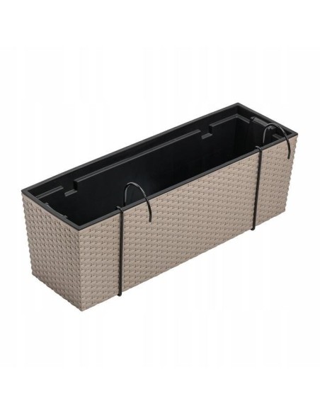Jardiniera decorativa, suport metalic, imitatie ratan, cafeniu, 58x18x19.5 cm, Rato Case W