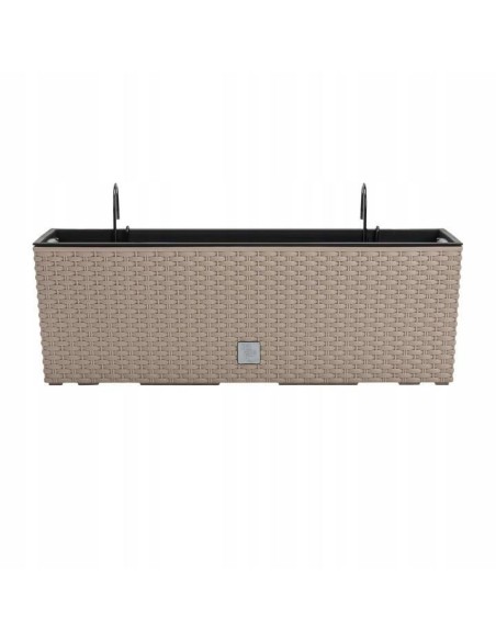 Jardiniera decorativa, suport metalic, imitatie ratan, cafeniu, 58x18x19.5 cm, Rato Case W