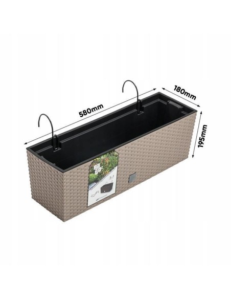 Jardiniera decorativa, suport metalic, imitatie ratan, cafeniu, 58x18x19.5 cm, Rato Case W