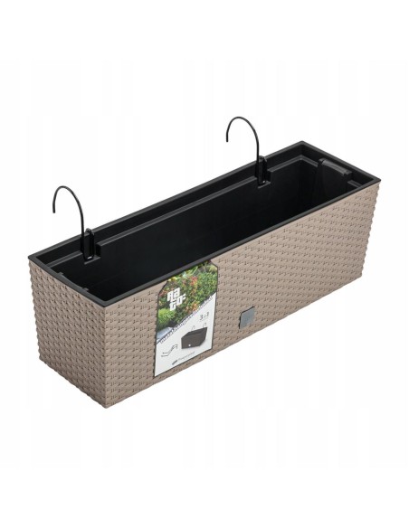 Jardiniera decorativa, suport metalic, imitatie ratan, cafeniu, 58x18x19.5 cm, Rato Case W