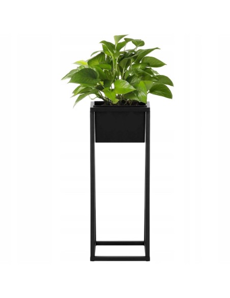 Suport pentru ghivece de flori, patrat, metalic, negru mat, 21x21x60 cm, Springos