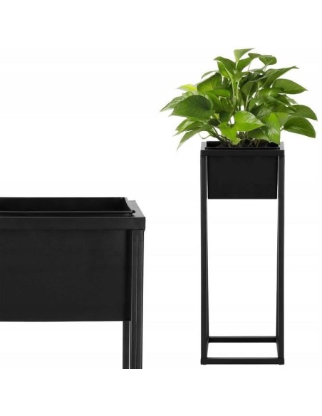Suport pentru ghivece de flori, patrat, metalic, negru mat, 21x21x60 cm, Springos