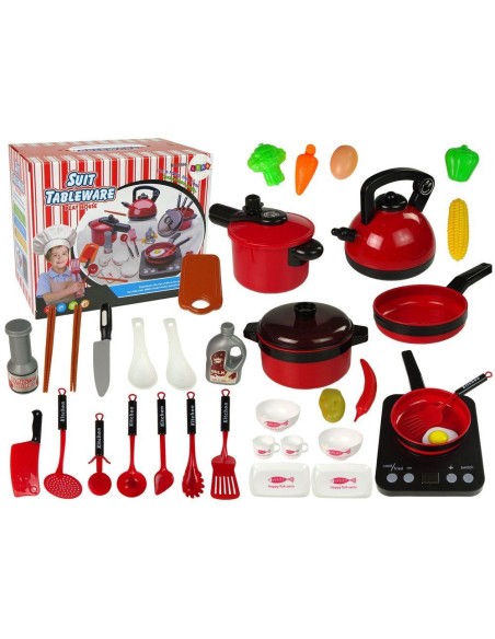 Set de joaca pentru copii, oale, plita electrica si accesorii pentru bucatarie, LeanToys, 9841