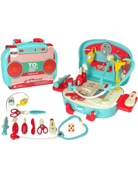 Trusa medicala pentru copii, valiza turcoaz, micul doctor, LeanToys, 9842