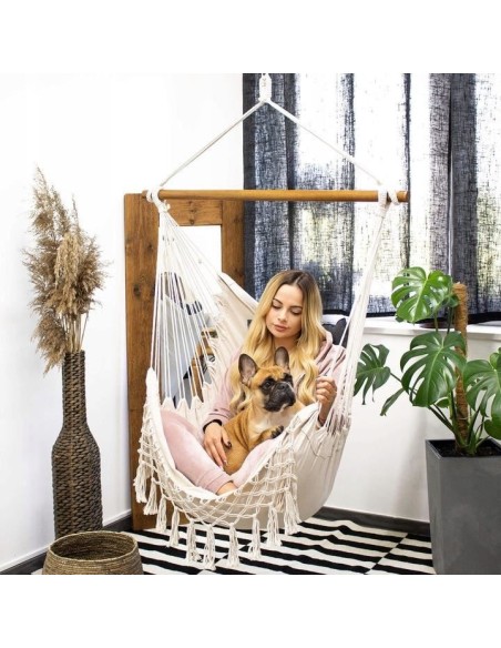 Hamac tip scaun, cu 2 perne, alb, max 150 kg, 130x100 cm, Springos