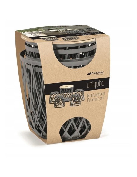 Set mobilier multifunctional, tip cosuri, plastic, gri, 1 masa si 4 scaune, max 100 kg, Uniqubo