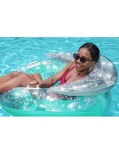 Colac gonflabil cu spatar si sclipici pentru inot, copii 14 ani+, Bestway 43509, 117 x 117 cm, turcoaz