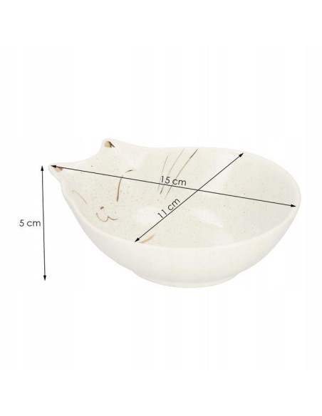 Castron, bol, pentru caine, pisica, ceramica, alb, model pisica, 15x11x5 cm