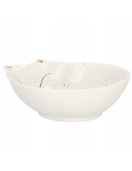 Castron, bol, pentru caine, pisica, ceramica, alb, model pisica, 15x11x5 cm