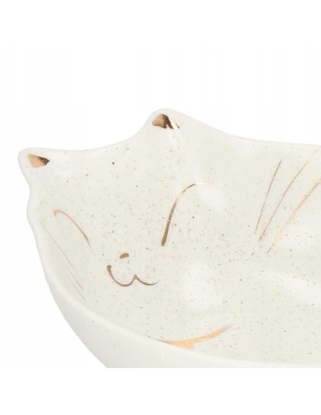 Castron, bol, pentru caine, pisica, ceramica, alb, model pisica, 15x11x5 cm