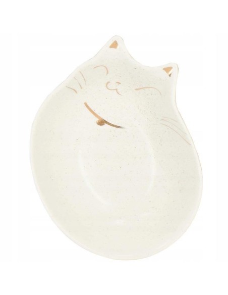 Castron, bol, pentru caine, pisica, ceramica, alb, model pisica, 15x11x5 cm