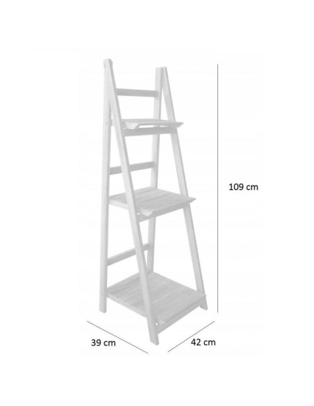 Raft depozitare, biblioteca, tip scara, pliabil, lemn, 3 polite, natur, 42x39x109 cm