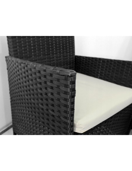 Set mobilier gradina/terasa, poliratan, negru cu perne bej, 1 masa, 2 fotolii, 1 canapea, Medi