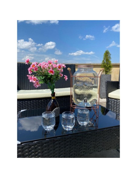 Set mobilier gradina/terasa, poliratan, negru cu perne bej, 1 masa, 2 fotolii, 1 canapea, Medi
