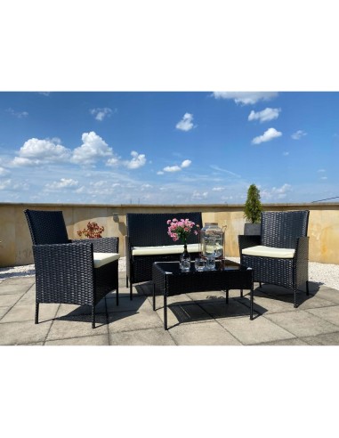 Set mobilier gradina/terasa, poliratan, negru...