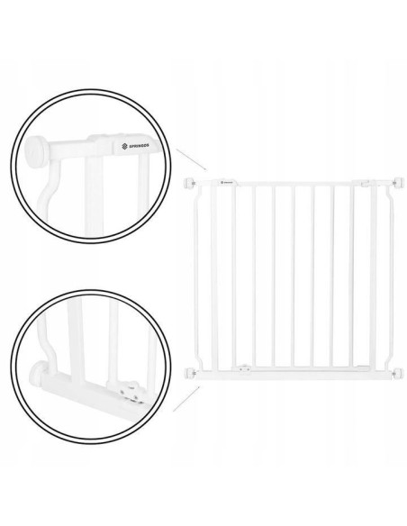 Poarta, grilaj, de siguranta, protectie copii, inchidere automata, cu extensie 9 cm, metalica, alb, 74/82x72 cm, Springos