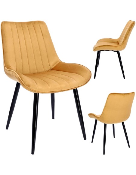 Scaun bucatarie/living, catifea, metal, galben mustar, 54x61x83 cm, Viva