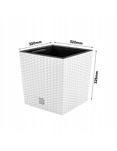 Ghiveci de flori, Prosperplast, Rato Low, patrat, 32 L, imitatie ratan, alb, 32x32x32.5 cm