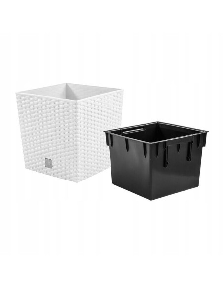 Ghiveci de flori, Prosperplast, Rato Low, patrat, 32 L, imitatie ratan, alb, 32x32x32.5 cm