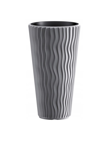 Ghiveci decorativ de flori, Prosperplast, Sandy, rotund, inalt, argintiu, 40x71 cm