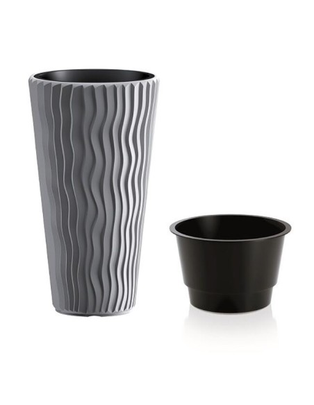 Ghiveci decorativ de flori, Prosperplast, Sandy, rotund, inalt, argintiu, 40x71 cm