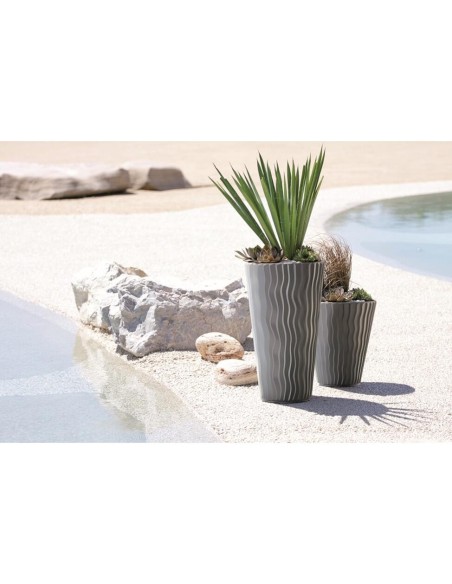 Ghiveci decorativ de flori, Prosperplast, Sandy, rotund, inalt, argintiu, 40x71 cm