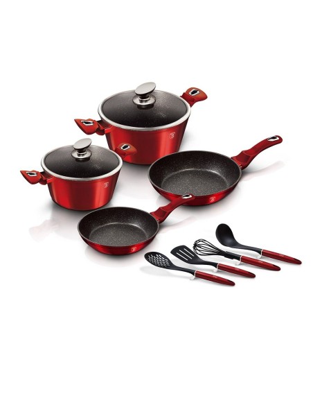 Set oale si tigai marmorate, 10 piese, din aluminiu forjat, Burgundy Collection, Berlinger Haus, BH 6141