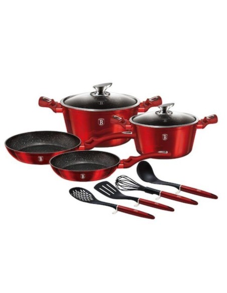 Set oale si tigai marmorate, 10 piese, din aluminiu forjat, Burgundy Collection, Berlinger Haus, BH 6141