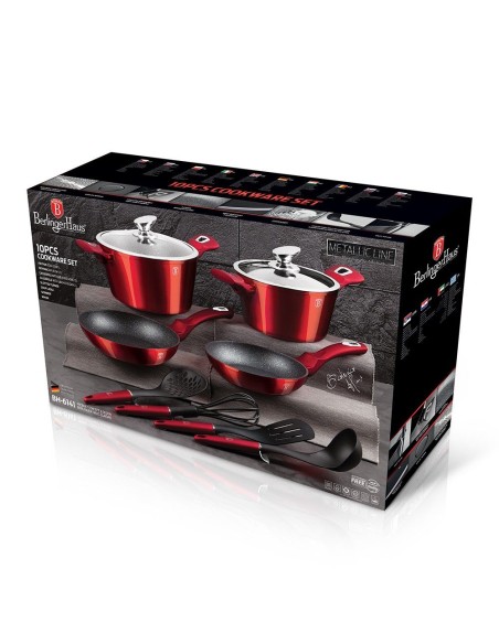 Set oale si tigai marmorate, 10 piese, din aluminiu forjat, Burgundy Collection, Berlinger Haus, BH 6141