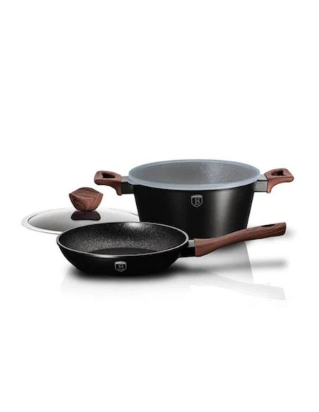 Set oale si tigai marmorate, 4 piese, din aluminiu forjat, Ebony Rosewood Collection, Berlinger Haus, BH 6782