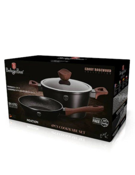 Set oale si tigai marmorate, 4 piese, din aluminiu forjat, Ebony Rosewood Collection, Berlinger Haus, BH 6782