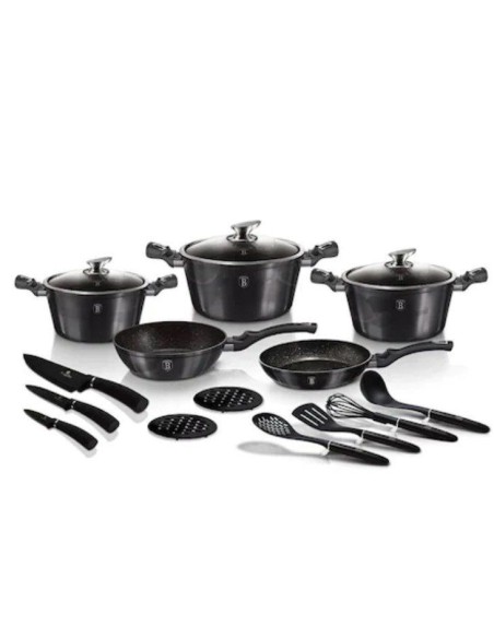 Set oale, cratite si tigai marmorate, 17 piese, din aluminiu forjat, Metallic Line Carbon Pro Edition, Berlinger Haus, BH 6920