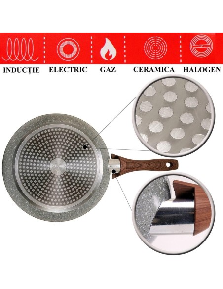 Tigaie clasica, 28 cm, antiaderenta, Black Marble Line, MagicHome