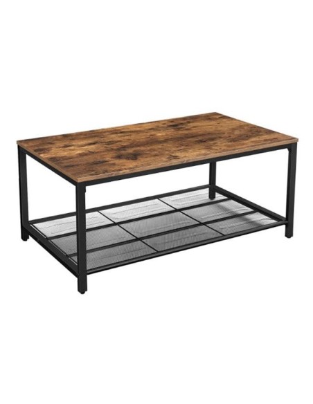 Masa de cafea, Vasagle, cu raft depozitare, dreptunghiulara, pal si metal, maro rustic, 106x60x45 cm