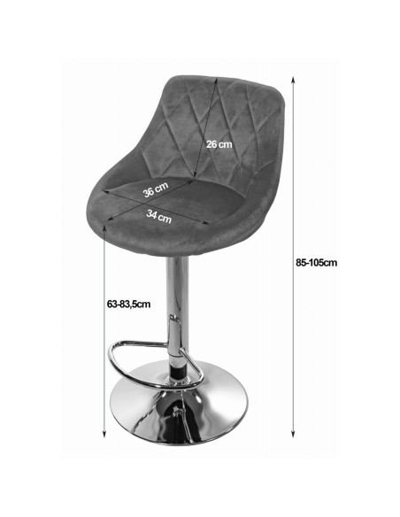 Scaun de bucatarie/bar, Artool, Kast, rotativ, catifea, negru si argintiu, 45.5x49x85-105 cm