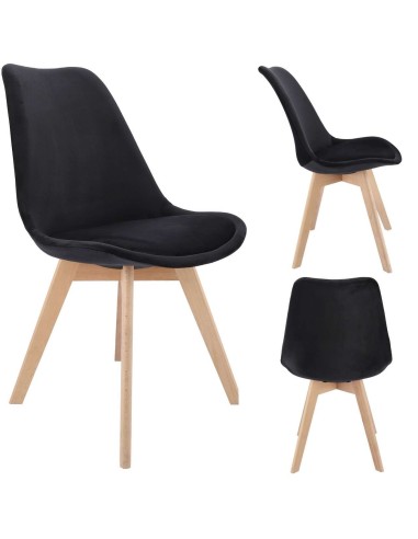 Scaune bucatarie/living, stofa, lemn, negru,...