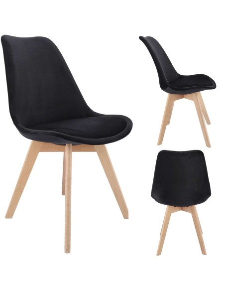 Scaune bucatarie/living, stofa, lemn, negru, set 4 buc, 49x55x82 cm, Alta