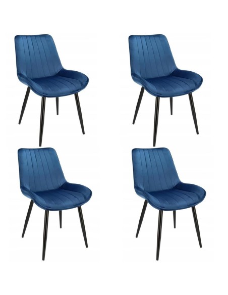 Scaune bucatarie/living, catifea, metal, albastru, set 4 buc, 54x61x83 cm, Viva