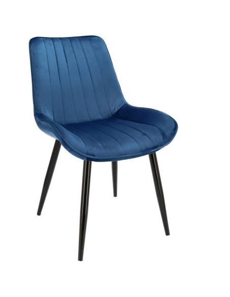 Scaune bucatarie/living, catifea, metal, albastru, set 4 buc, 54x61x83 cm, Viva
