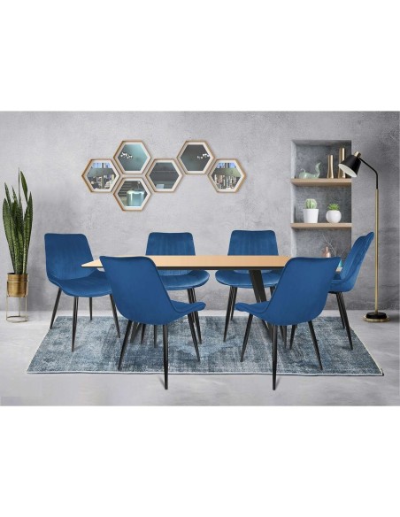 Scaune bucatarie/living, catifea, metal, albastru, set 4 buc, 54x61x83 cm, Viva