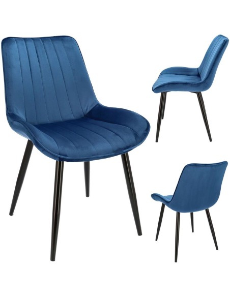 Scaune bucatarie/living, catifea, metal, albastru, set 4 buc, 54x61x83 cm, Viva