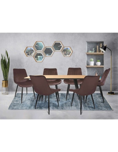 Scaune bucatarie/living, catifea, metal, maro, set 4 buc, 54x61x83 cm, Viva